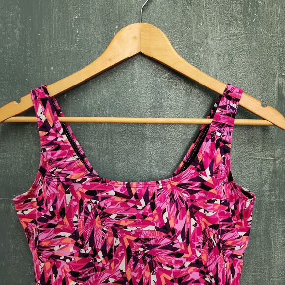 Sporti Swimsuit Hydrolast Unitard One Piece Size 12 Large Black Pink Modest - Picture 2 of 6